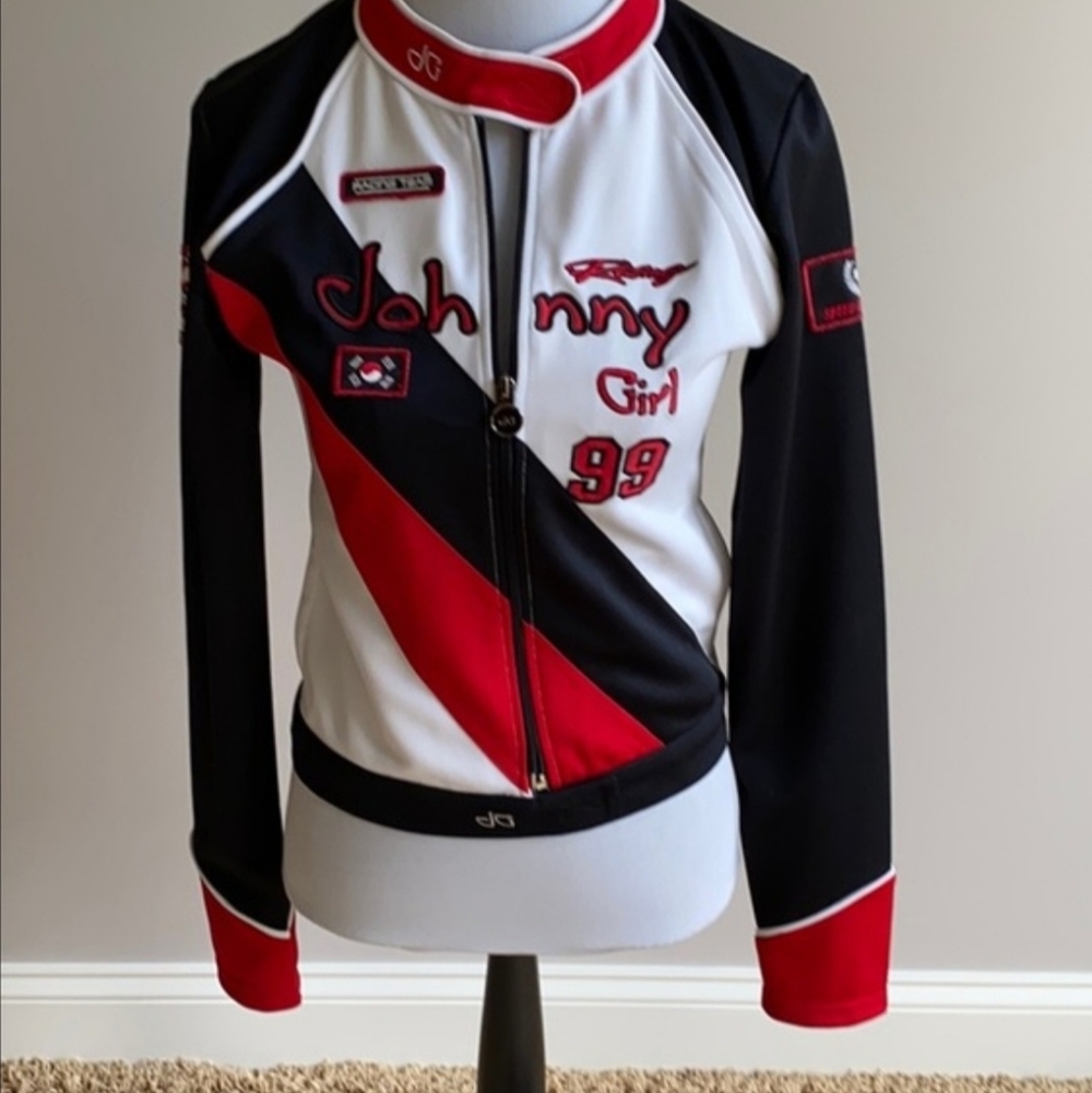 Johnny Girl Racing Jacket Womens XL Red Black White Korea Racing Team Moto 2000s